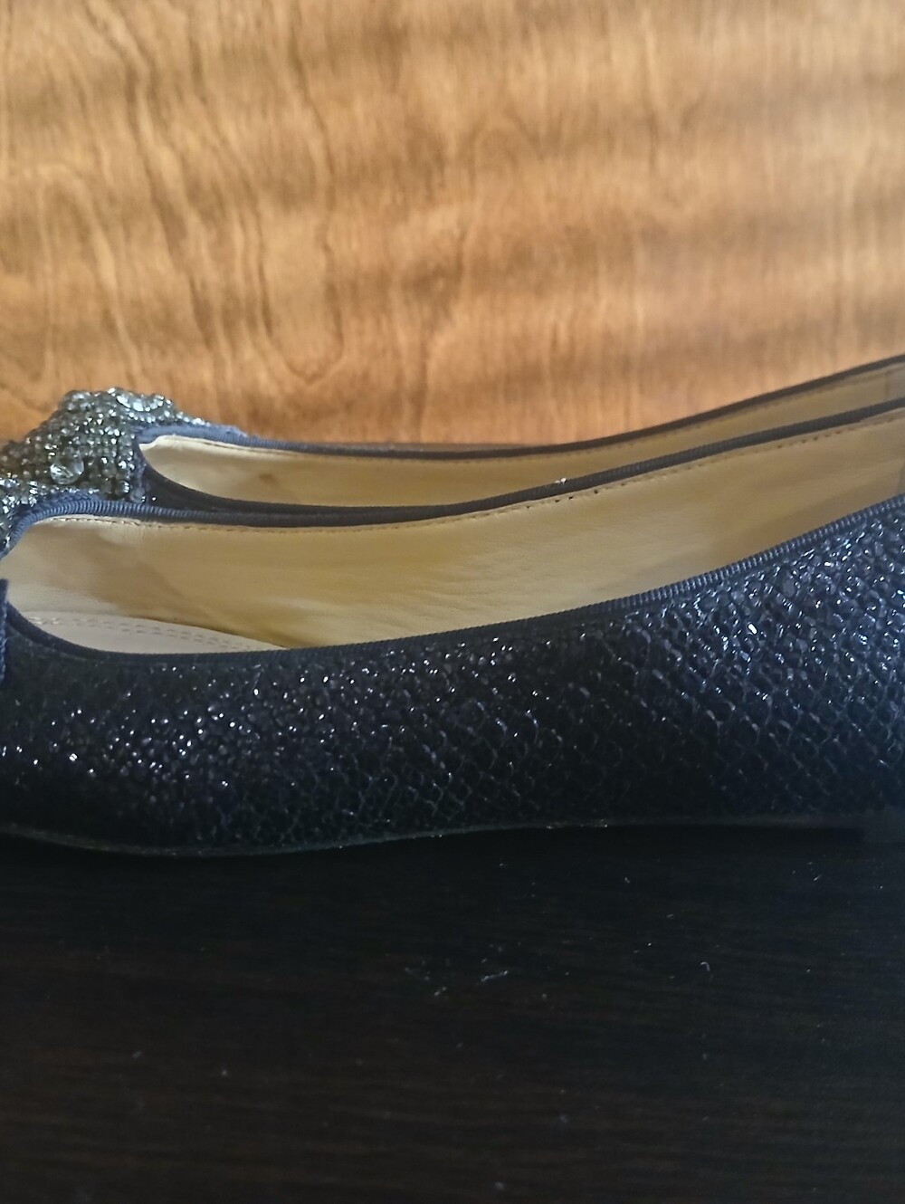 TORY BURCH black textured patent leather rhinestone flats - Picture 4 of 7